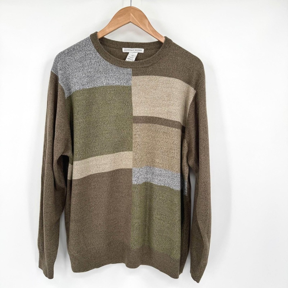 Geoffrey‎ Beene Brown/Green Colorblock Lightweight Long Sleeve Sweater Men's L